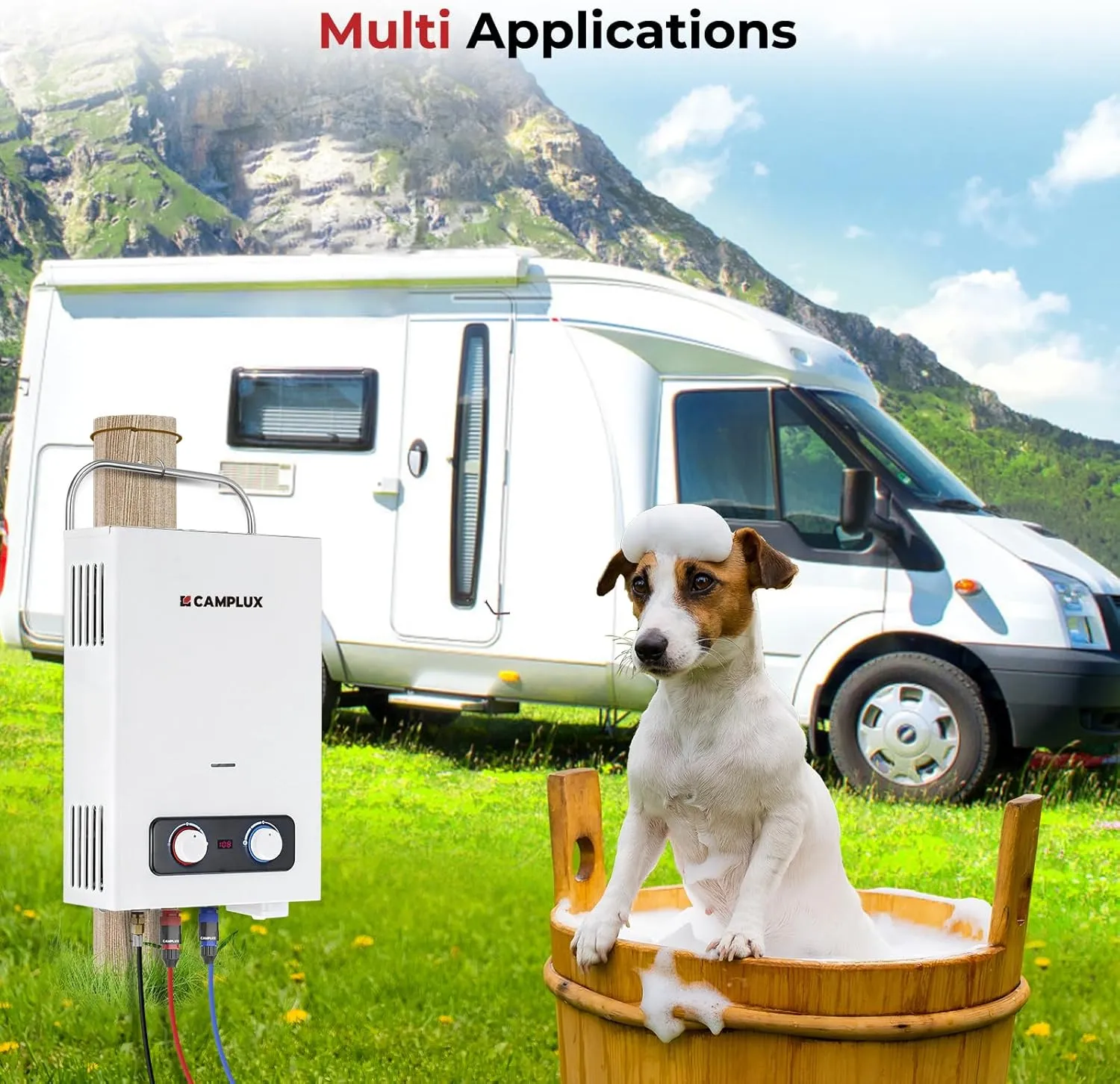 Camplux Pro 6L Portable Tankless Water Heater,Mini Sized Outdoor Propane Gas Water Heater with Portable Handle,Propane Gas Water Heater for RV,Campings,Cabins,Barns,White