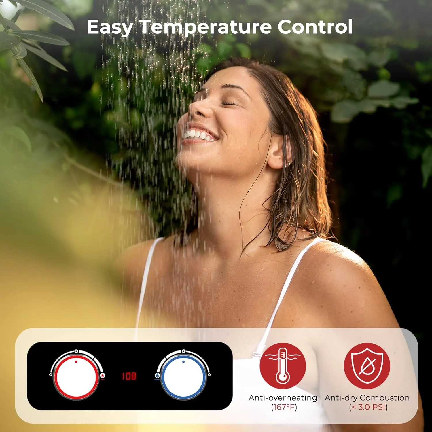 Camplux Pro 6L Portable Tankless Water Heater,Mini Sized Outdoor Propane Gas Water Heater with Portable Handle,Propane Gas Water Heater for RV,Campings,Cabins,Barns,White