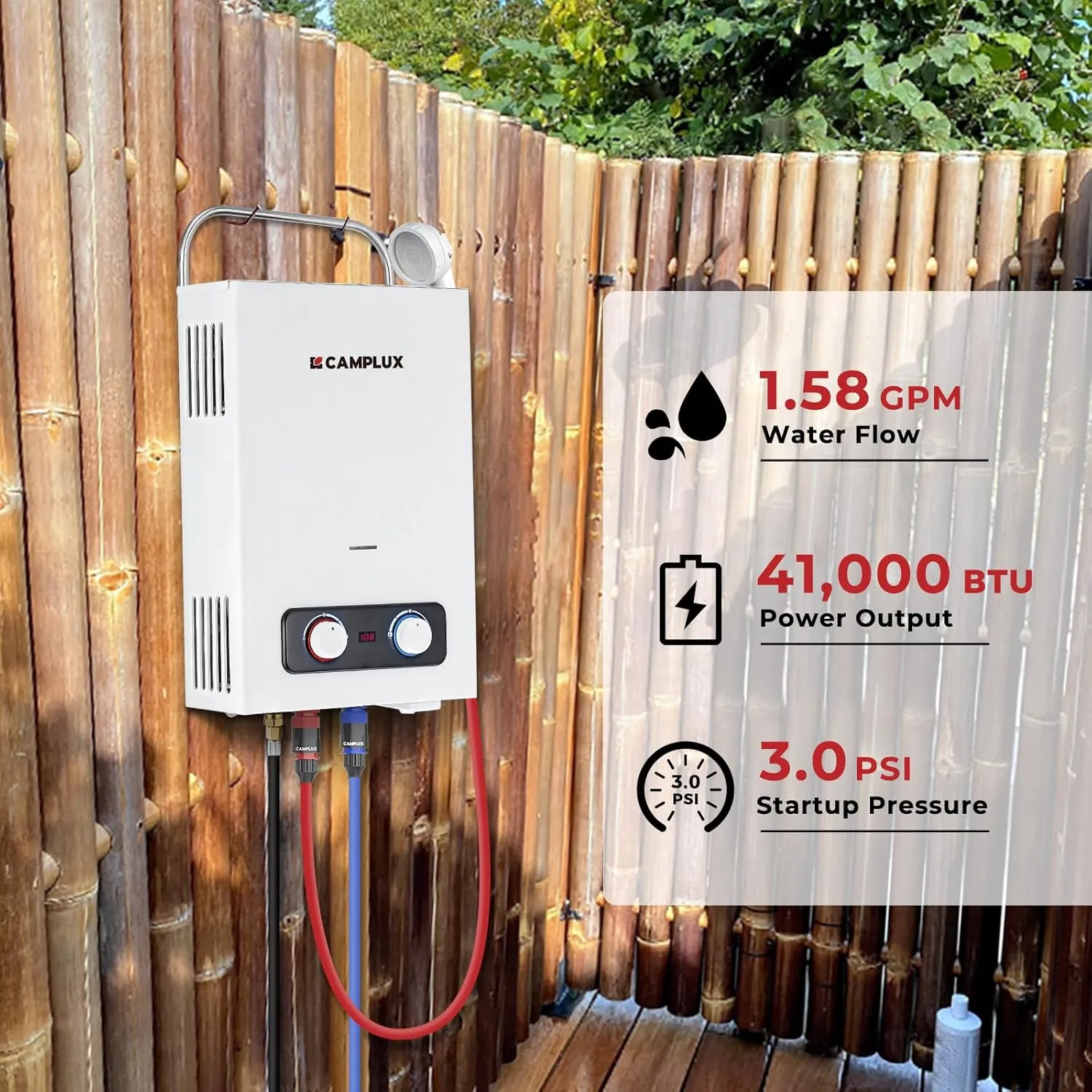 Camplux Pro 6L Portable Tankless Water Heater,Mini Sized Outdoor Propane Gas Water Heater with Portable Handle,Propane Gas Water Heater for RV,Campings,Cabins,Barns,White