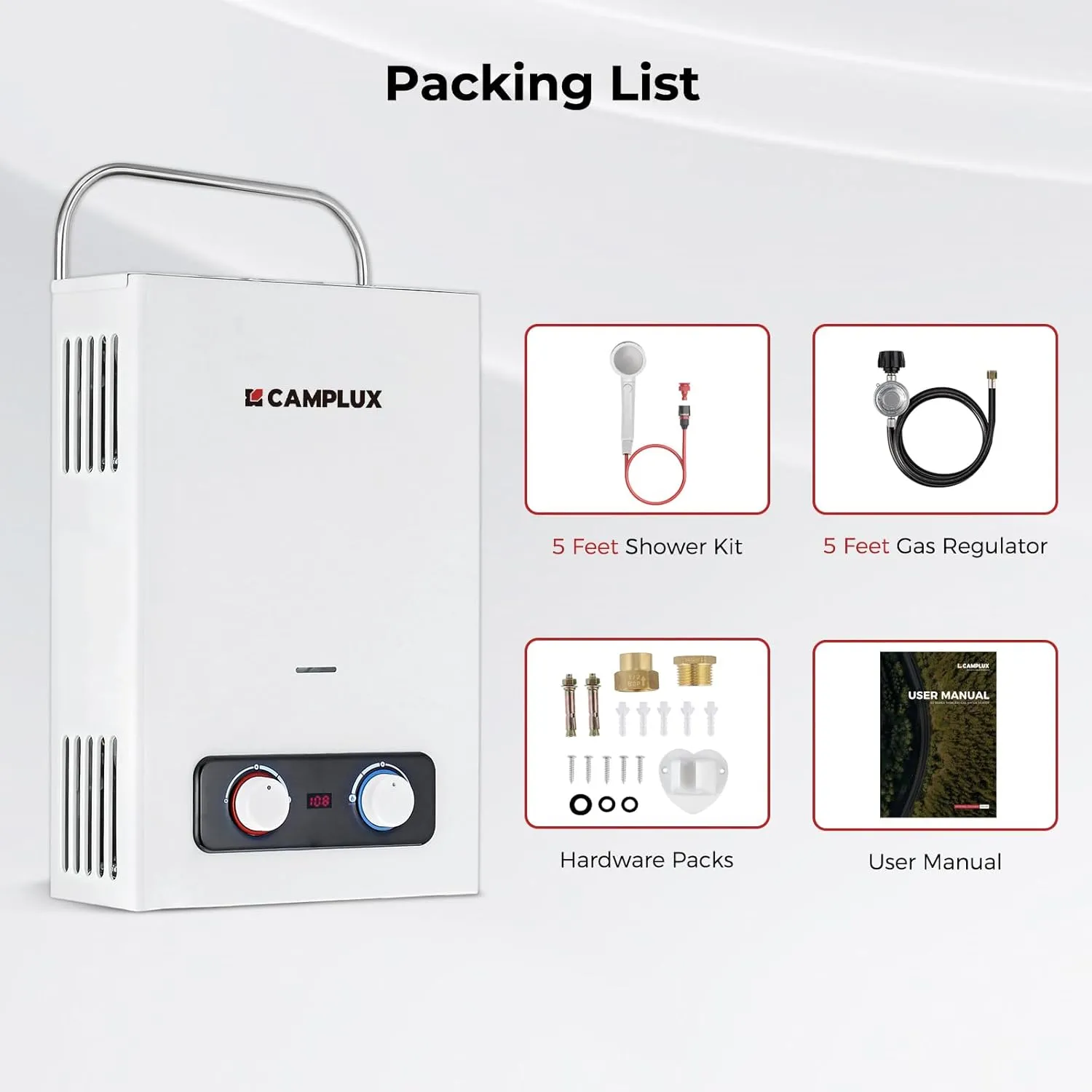 Camplux Pro 6L Portable Tankless Water Heater,Mini Sized Outdoor Propane Gas Water Heater with Portable Handle,Propane Gas Water Heater for RV,Campings,Cabins,Barns,White