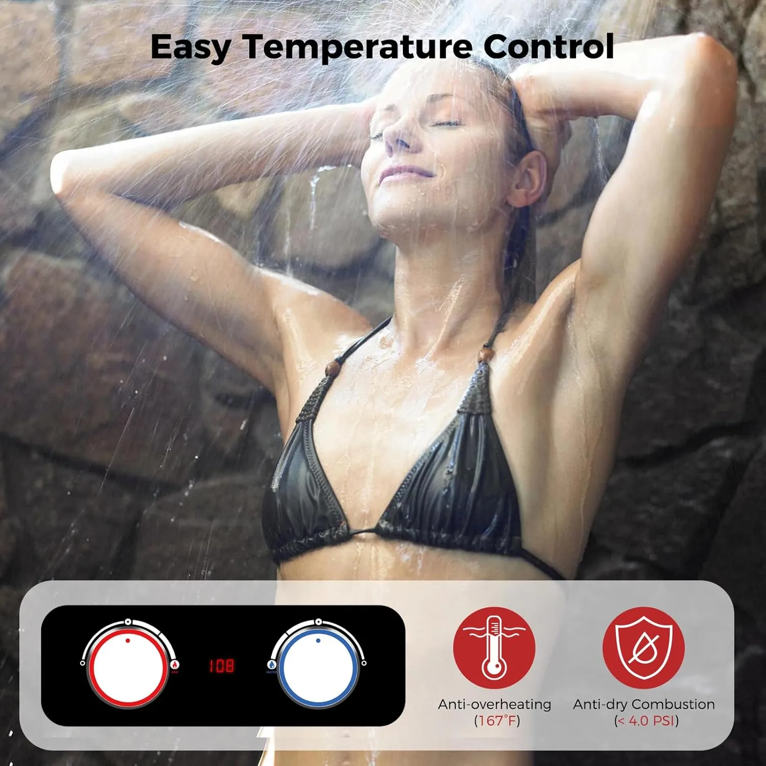 CAMPLUX Tankless Water Heater, 4.22 GPM Propane Water Heater with 4.33'' S/S Rain Cap, for Outdoor Camping Shower, Off Grid, Easy to Install & Use, Overheat Protection, 110,000 BTU, BD422C