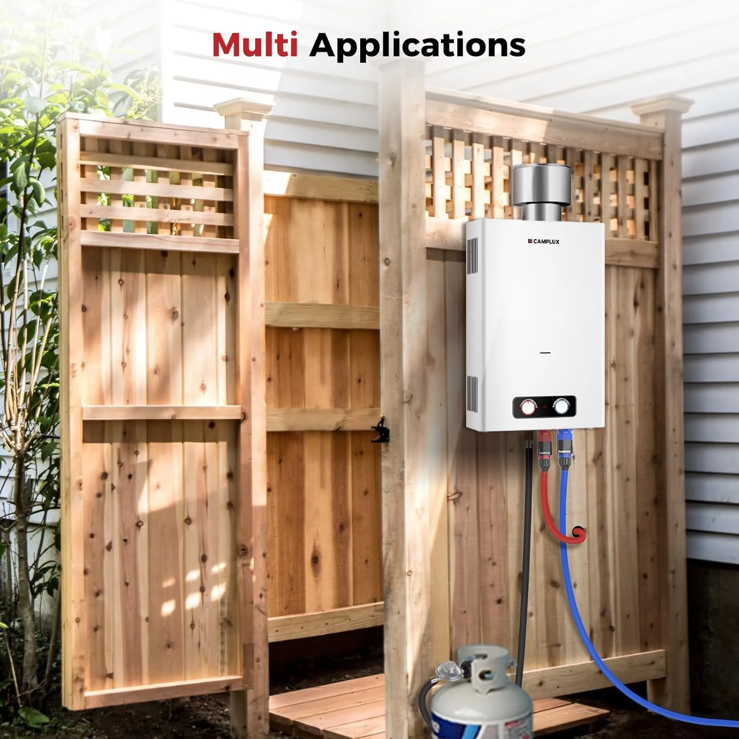 CAMPLUX Tankless Water Heater, 4.22 GPM Propane Water Heater with 4.33'' S/S Rain Cap, for Outdoor Camping Shower, Off Grid, Easy to Install & Use, Overheat Protection, 110,000 BTU, BD422C