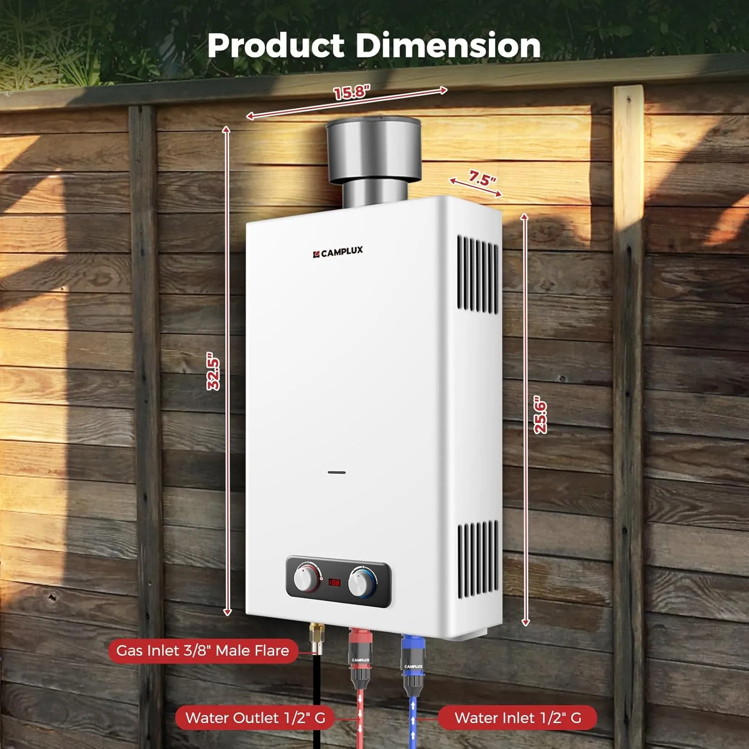 CAMPLUX Tankless Water Heater, 4.22 GPM Propane Water Heater with 4.33'' S/S Rain Cap, for Outdoor Camping Shower, Off Grid, Easy to Install & Use, Overheat Protection, 110,000 BTU, BD422C