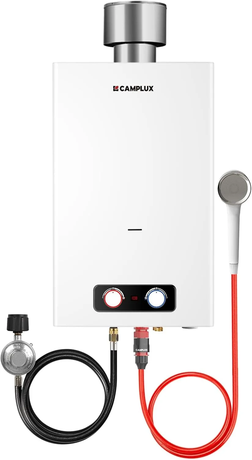 CAMPLUX Tankless Water Heater, 4.22 GPM Propane Water Heater with 4.33'' S/S Rain Cap, for Outdoor Camping Shower, Off Grid, Easy to Install & Use, Overheat Protection, 110,000 BTU, BD422C