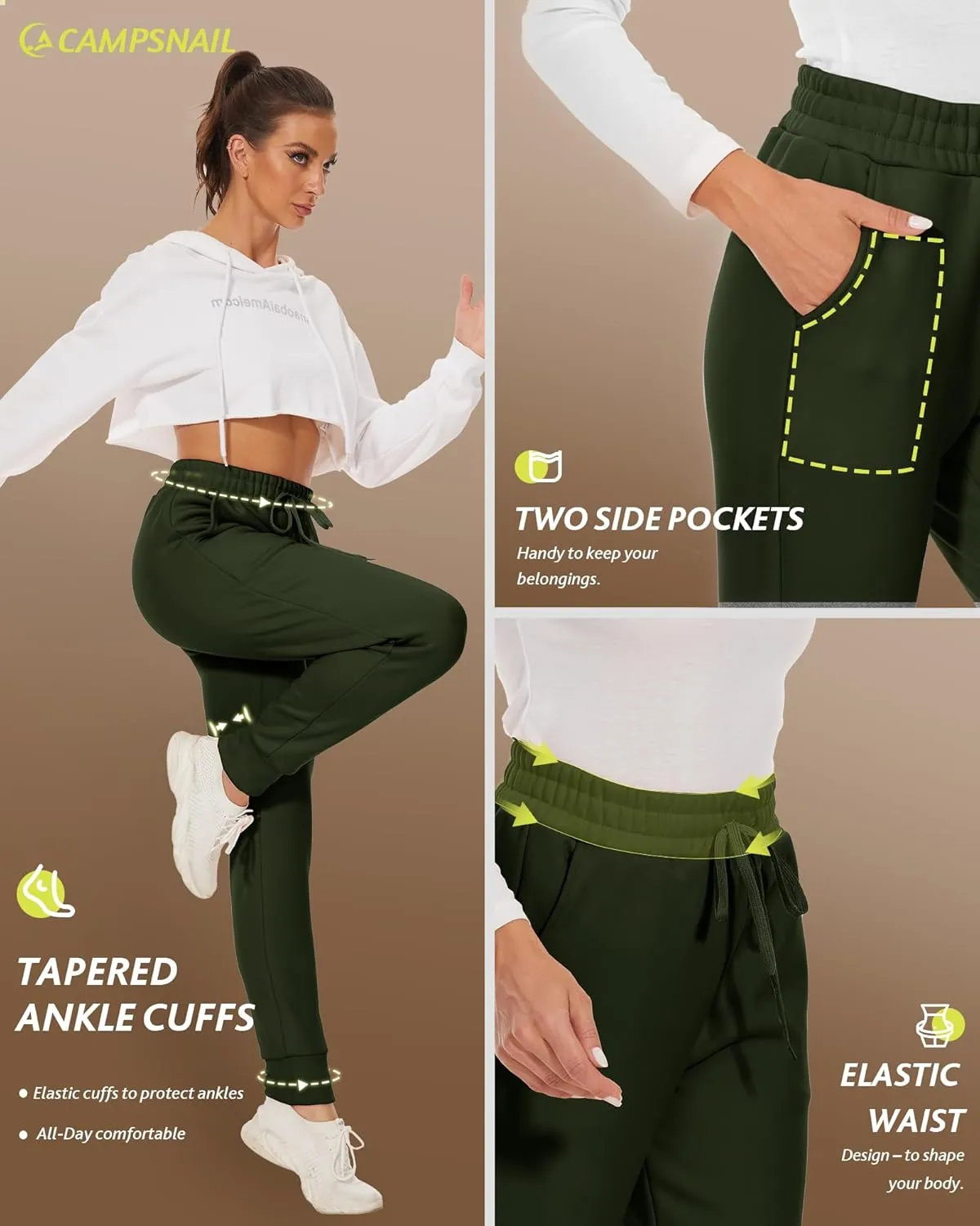 CAMPSNAIL Fleece Lined Sweatpants Women - Joggers for Women with Pockets High Waisted Thermal Winter Warm Pants for Snow