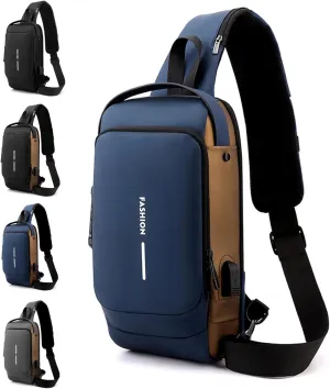 Carbon Fiber Anti-Theft Waterproof Messenger Bag with USB Port for Sports, Travel, Commuting & Business