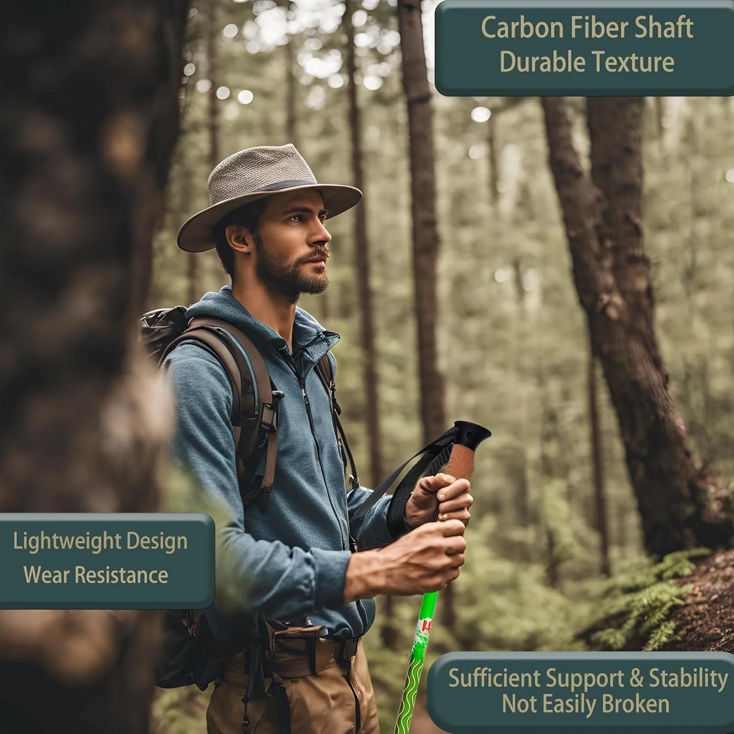 Carbon Fiber Trekking Poles, Lightweight Adjustable Hiking Poles with Cork Grips, Pair of 2 Walking Sticks Balance Support for Women and Men