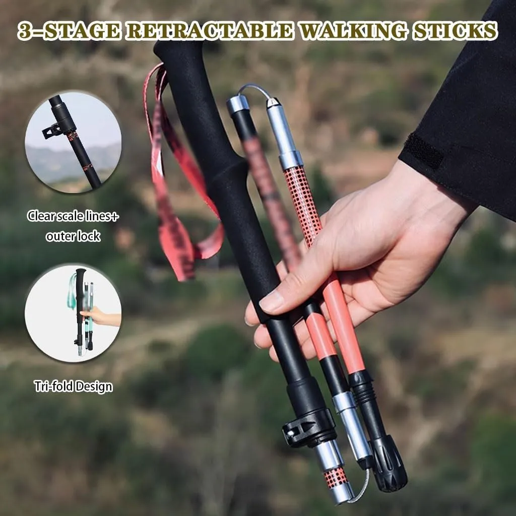 Carbon Fiber Trekking Poles, Ultralight Backpacking Gear, Adjustment Collapsible Hiking Sticks, Lever Locks and Terrain Accessories