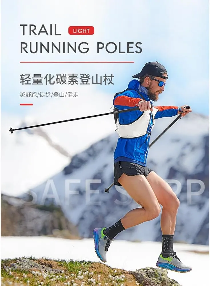 Carbon Fiber Trekking Poles with EVA Grip Lightweight Folding Walking SticksDrawstring Fixed for Hiking Running Mountaineering