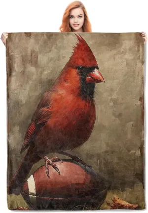 Cardinal Blanket Gifts for Women Men Adults Kids Soft Warm Lightweight Cozy Plush Bird Football Throw Blankets for Bedroom Living Room Sofa Home Decor 60"x50"