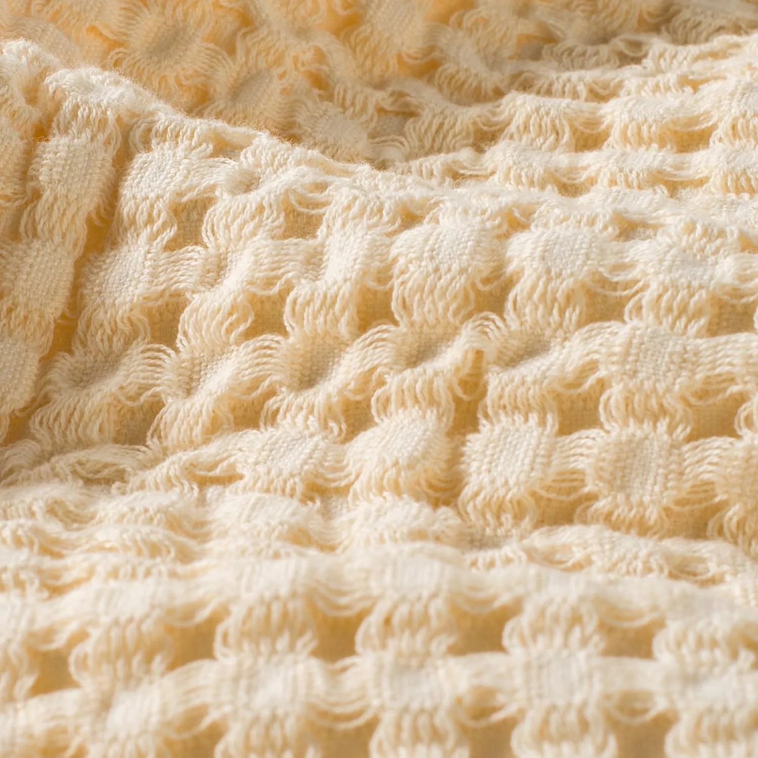 Carriediosa 100% Cotton Waffle Weave Blanket 400GSM Breathable Thermal Blankets for Bed Couch Sofa Soft and Cozy Throws for All Season Home Decor, 50"X 60" Light Yellow