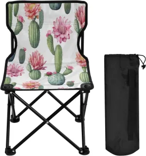Cartoon Cactus Portable Outdoor Folding Chair Anti-Slip Padded Oxford Cloth Stool Camping Chair Small for Beach Hiking Fishing Gardening Quad Camp Chair