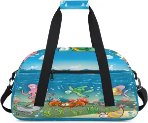 Cartoon Octopus Gym Duffel Bag for Men Women Underwater Animals Sports Tote Bag with Adjustable Shoulder Strap for Dance Gymnastics Traveling Outdoor Camping Overnight Stay
