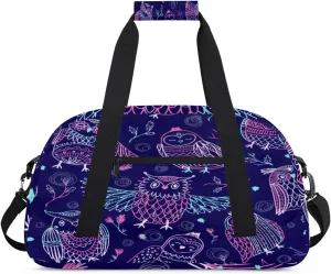 Cartoon Owl Gym Duffel Bag for Men Women Colorful Graffiti Sports Tote Bag with Adjustable Shoulder Strap for Dance Gymnastics Traveling Outdoor Camping Overnight Stay