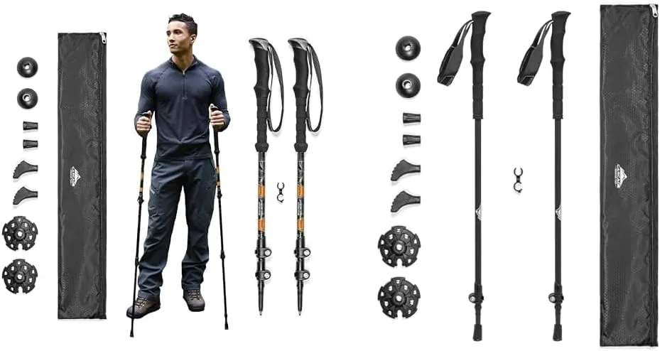 Cascade Mountain Tech Trekking Poles - Aluminum and Carbon Fiber Hiking Walking Sticks with Quick Locks (Set of 4)