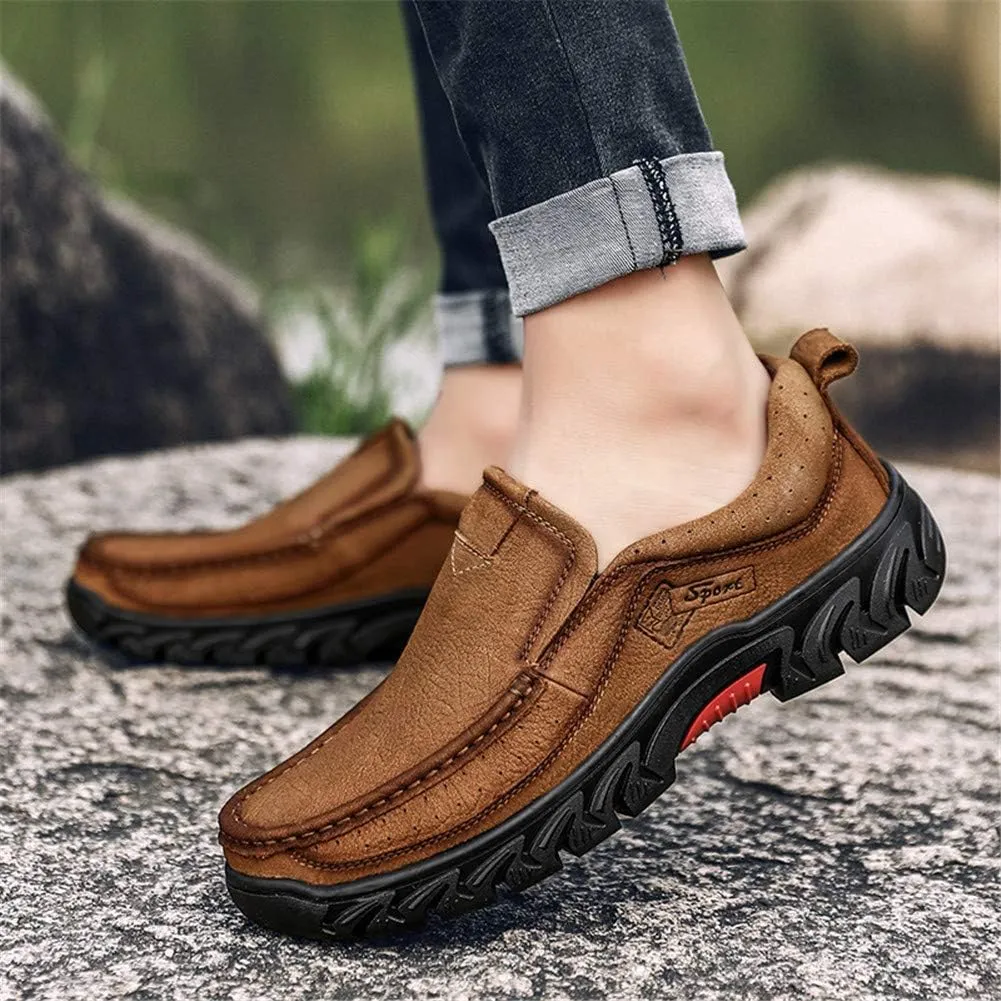 CHICLOVEY Men's Slip-on Outdoor Jungle Moccasins Wide Feet Leather Hiking Trekking Shoes
