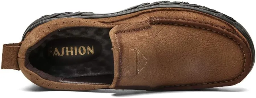CHICLOVEY Men's Slip-on Outdoor Jungle Moccasins Wide Feet Leather Hiking Trekking Shoes