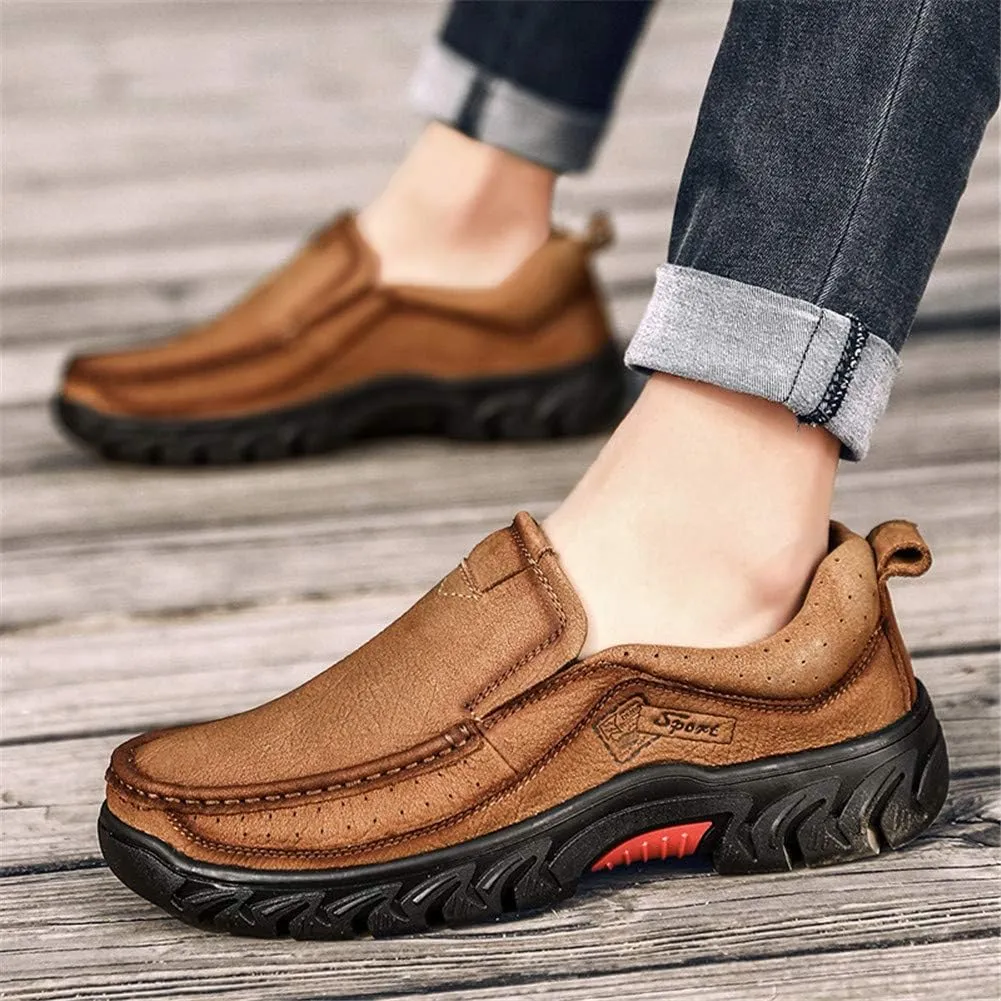 CHICLOVEY Men's Slip-on Outdoor Jungle Moccasins Wide Feet Leather Hiking Trekking Shoes