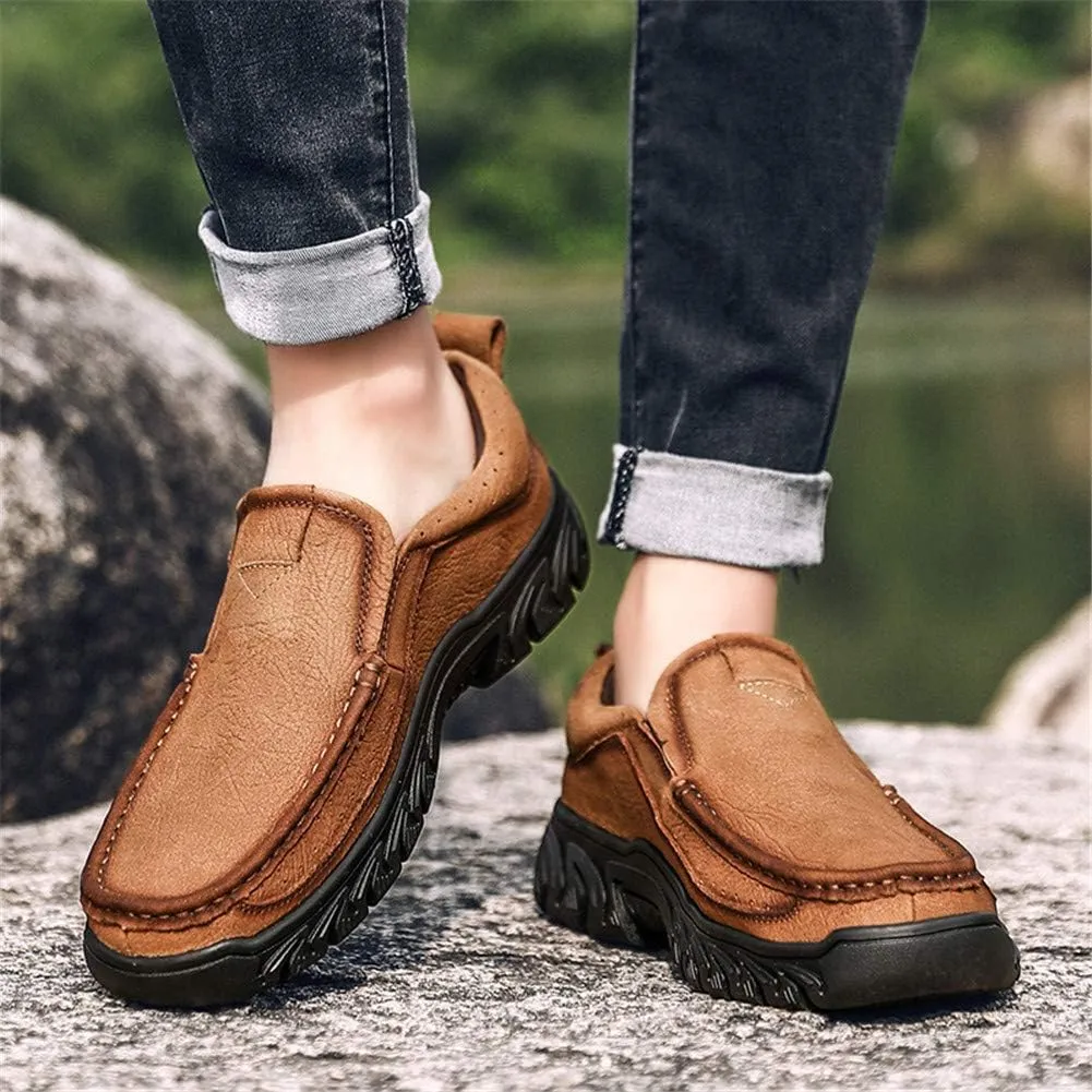 CHICLOVEY Men's Slip-on Outdoor Jungle Moccasins Wide Feet Leather Hiking Trekking Shoes