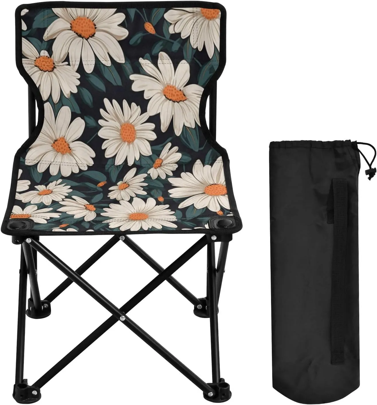 Chrysanthemum Portable Outdoor Folding Chair Anti-Slip Padded Oxford Cloth Stool Camping Chair Small for Beach Hiking Fishing Gardening Quad Camp Chair