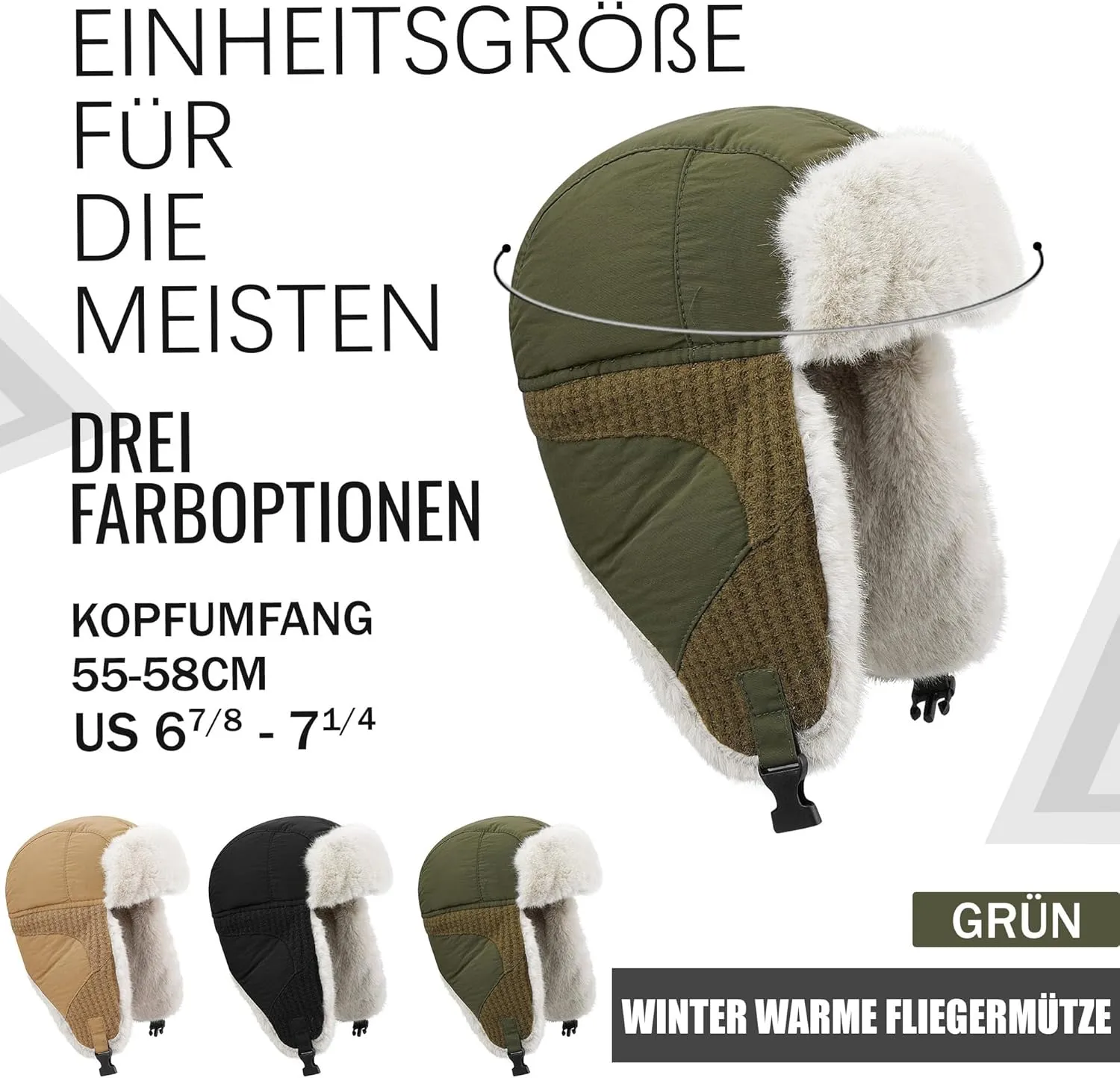 Clakllie Faux Fur Trapper Hat Warm Eskimo Hat Russian Trooper Hats Unisex Earflaps Hat with Chin Strap Winter Snow Cap