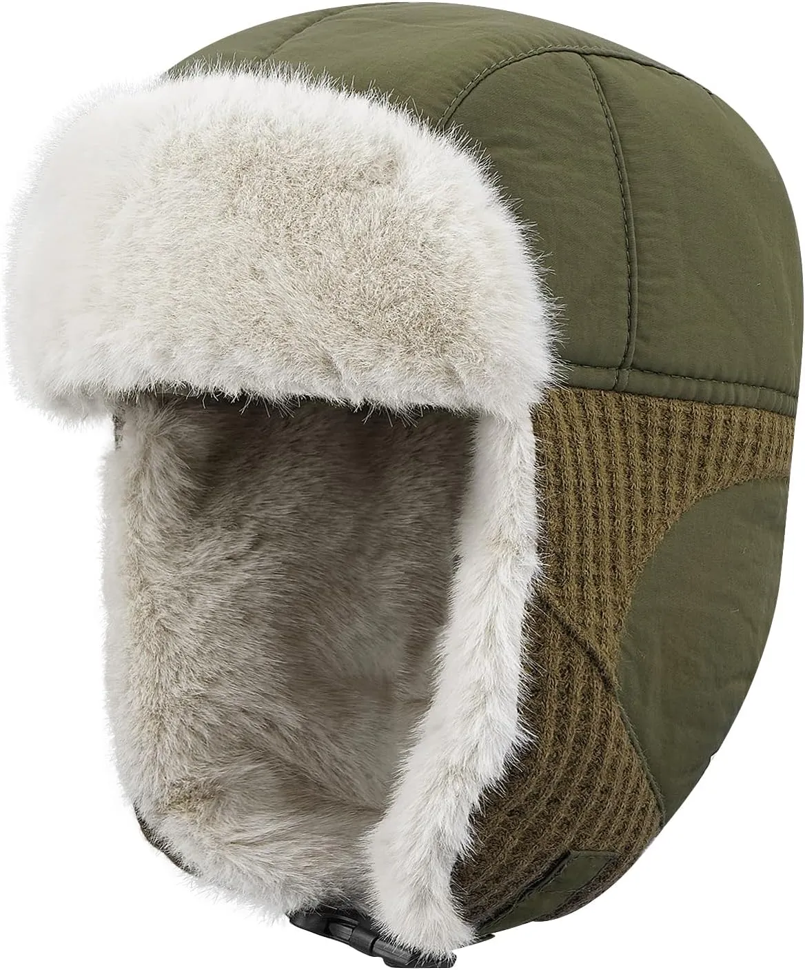 Clakllie Faux Fur Trapper Hat Warm Eskimo Hat Russian Trooper Hats Unisex Earflaps Hat with Chin Strap Winter Snow Cap