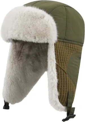 Clakllie Faux Fur Trapper Hat Warm Eskimo Hat Russian Trooper Hats Unisex Earflaps Hat with Chin Strap Winter Snow Cap