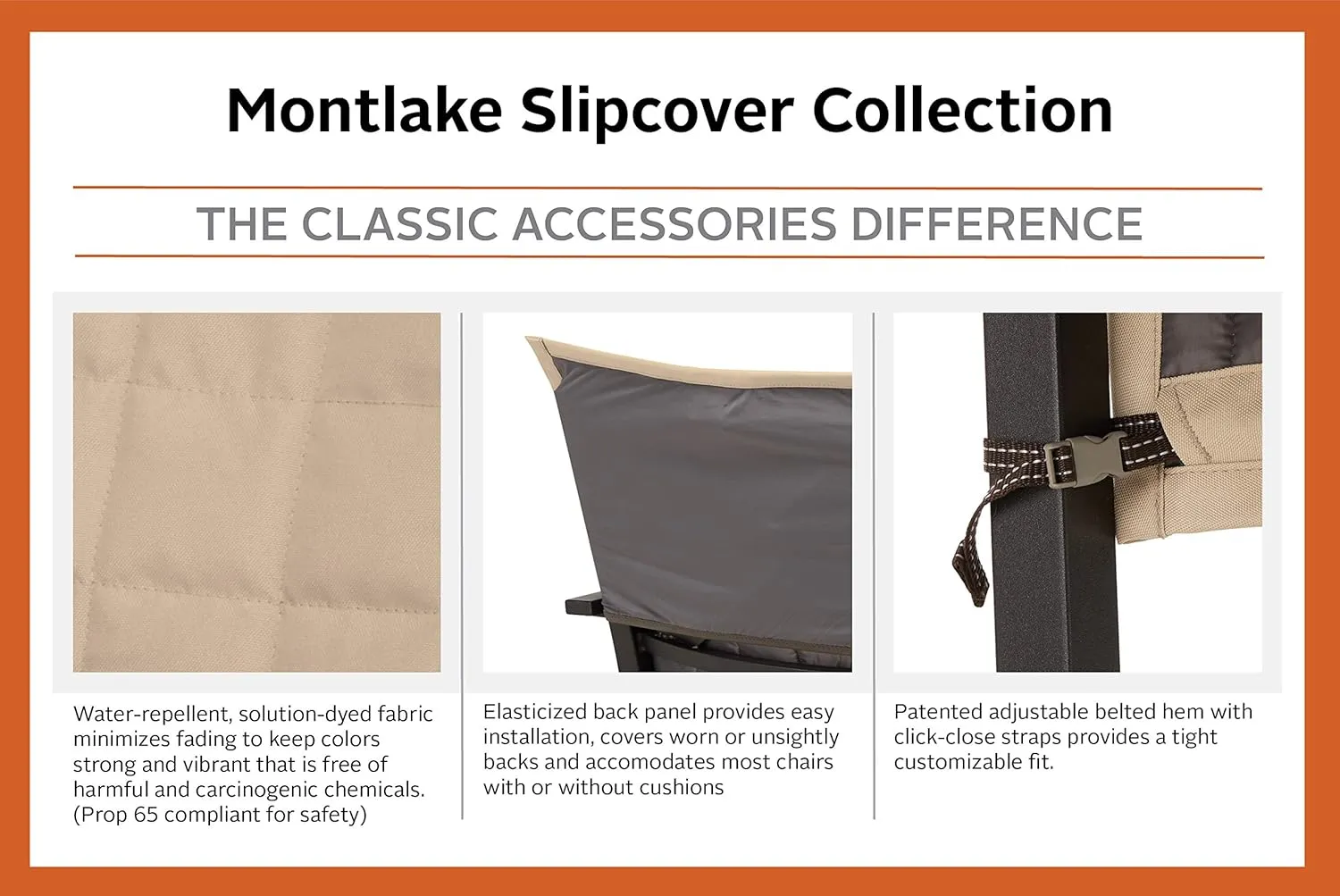 Classic Accessories Montlake Water-Resistant 80 Inch Patio Chaise Lounge Slipcover, Antique Beige, Patio Furniture Covers