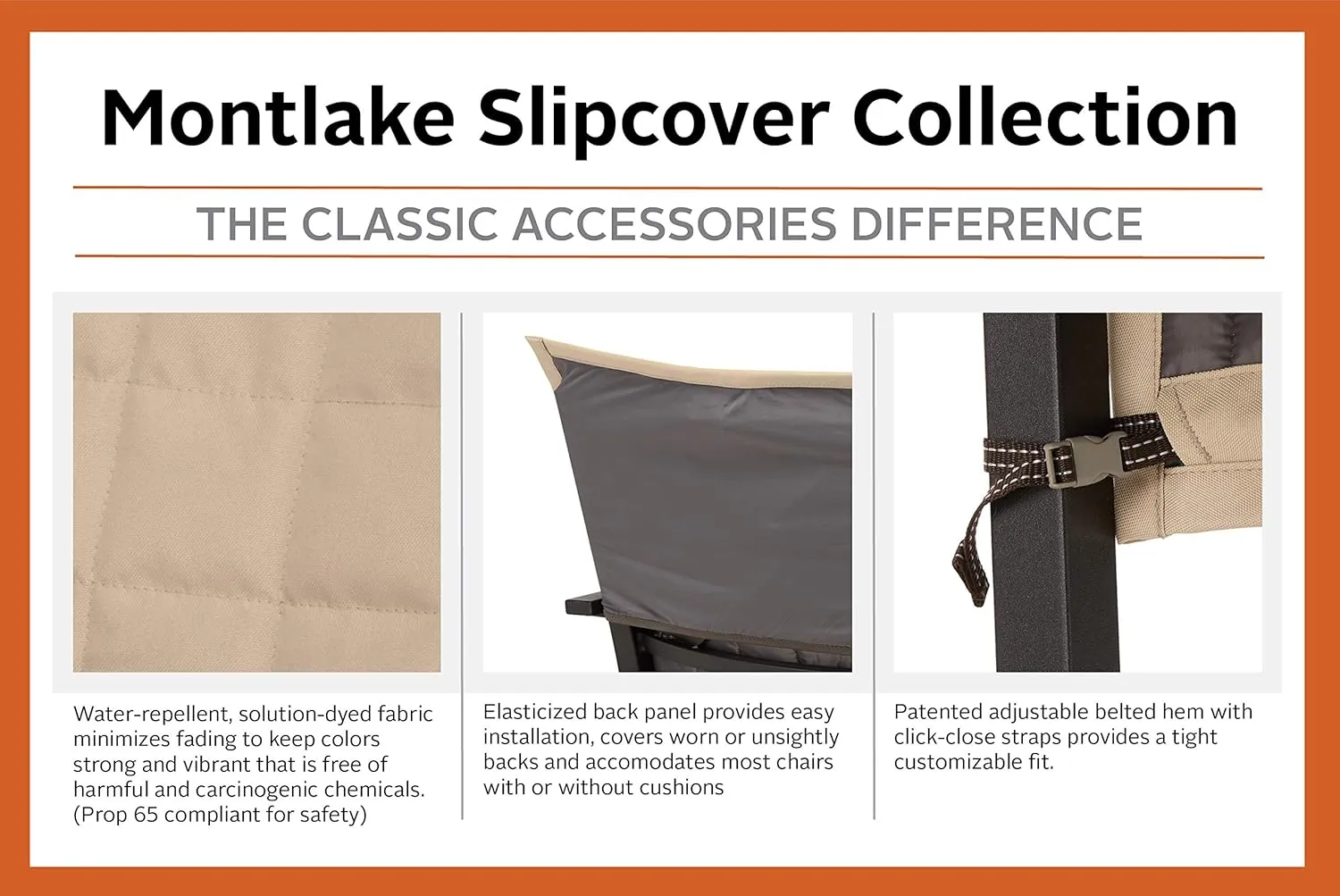 Classic Accessories Montlake Water-Resistant 80 Inch Patio Chaise Lounge Slipcover, Antique Beige, Patio Furniture Covers