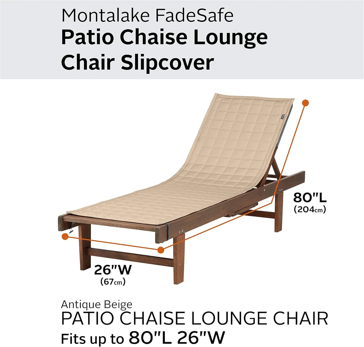 Classic Accessories Montlake Water-Resistant 80 Inch Patio Chaise Lounge Slipcover, Antique Beige, Patio Furniture Covers