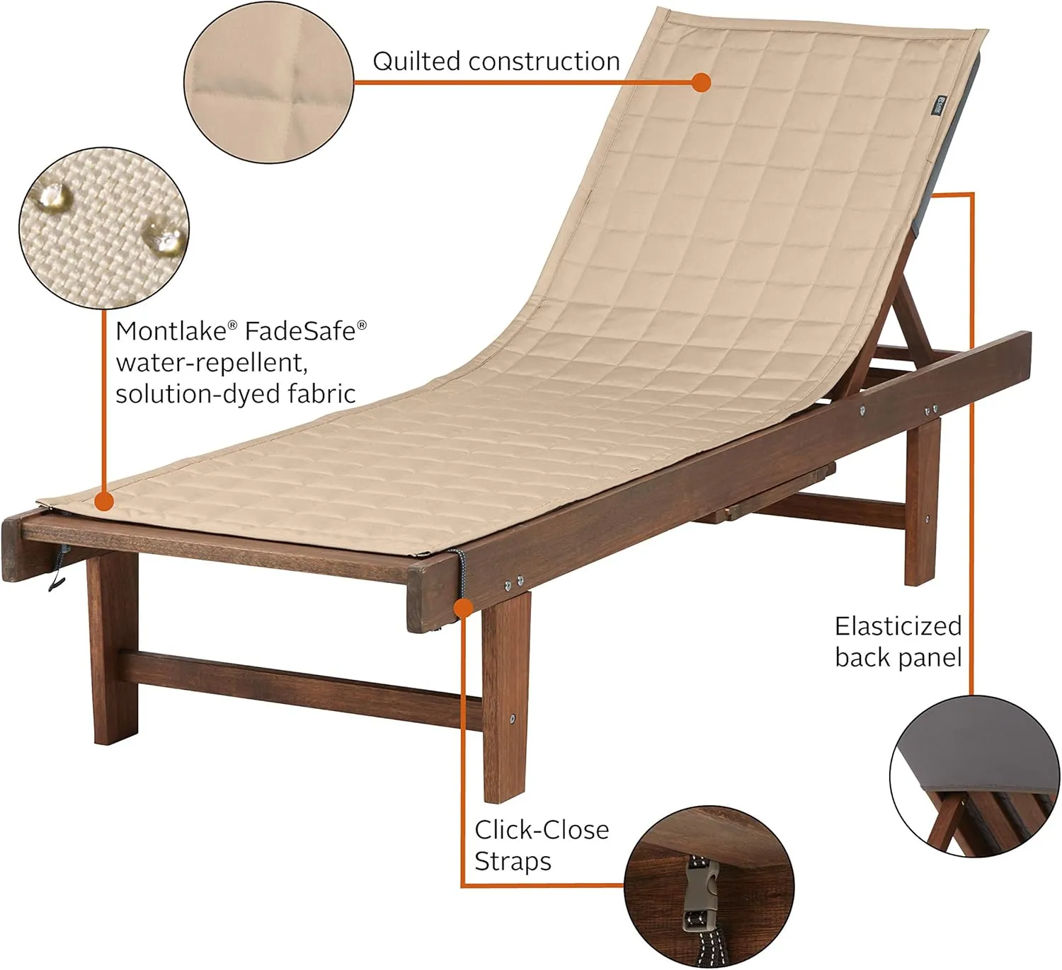 Classic Accessories Montlake Water-Resistant 80 Inch Patio Chaise Lounge Slipcover, Antique Beige, Patio Furniture Covers