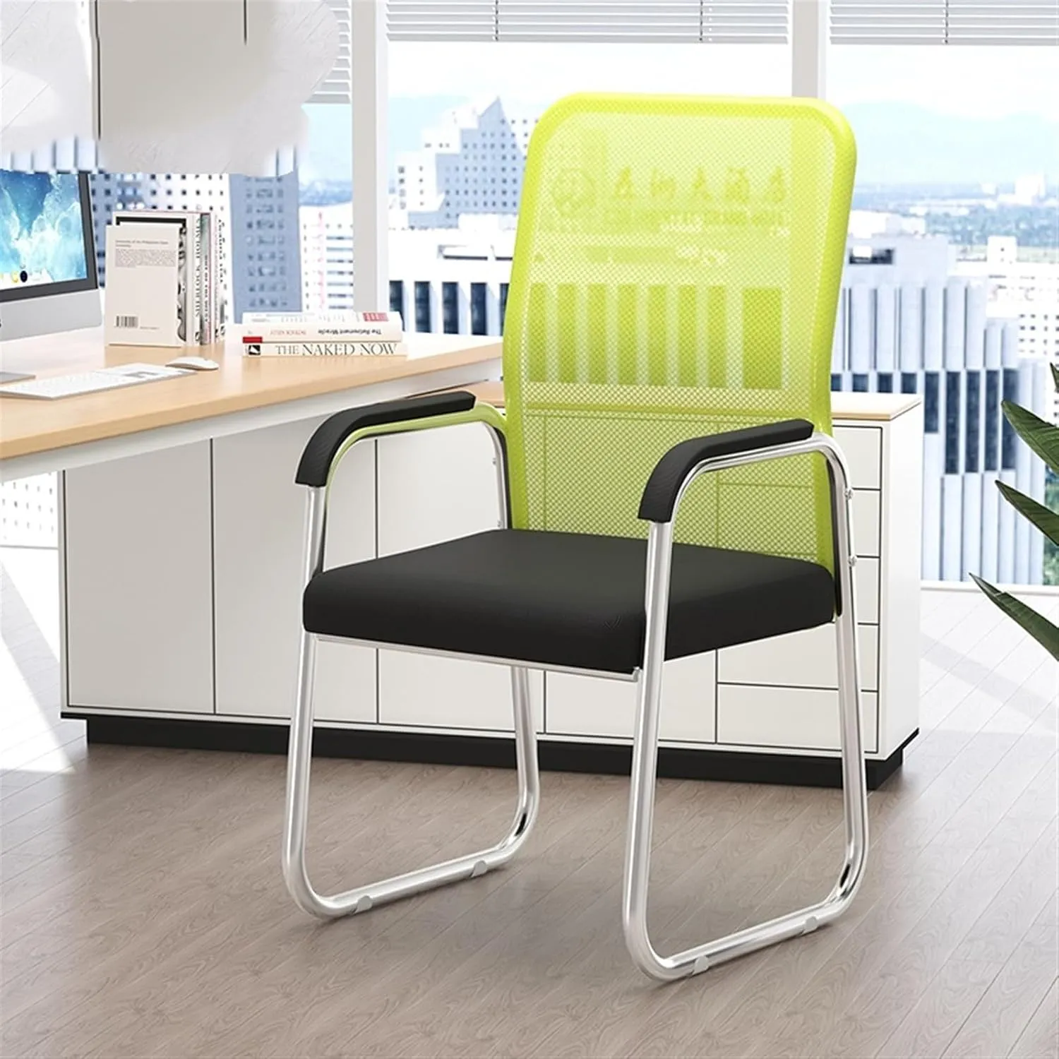 Classic Breathable Mesh Desk Chair with Armrests and Chrome Plated Metal Frame Ergonomic Desk Chair Comfy Office Chair Desk Task Chair(Green)