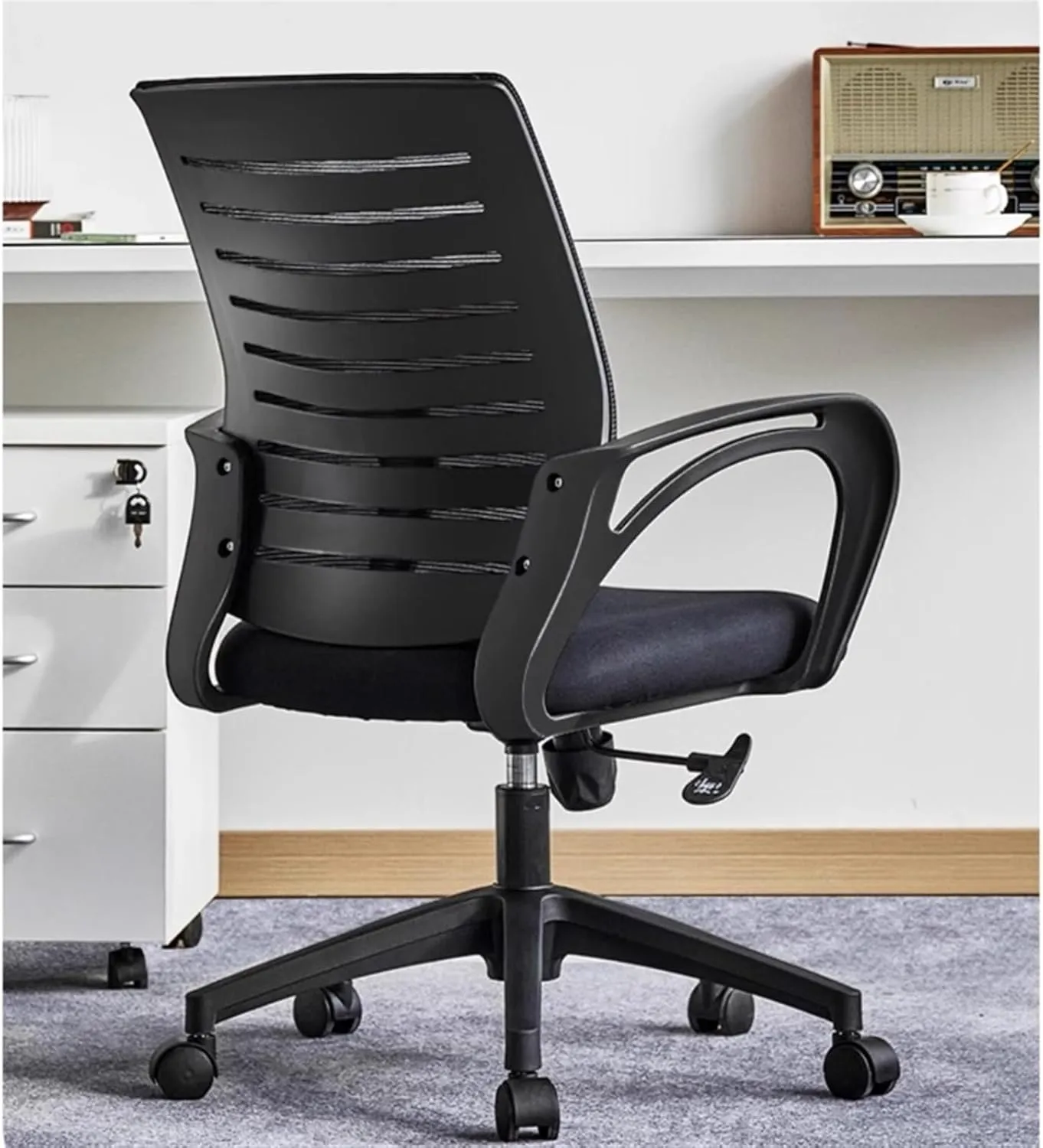 Classic Breathable Mesh Office Chairs Ergonomic Executive Mid Back Home Office Desk Chairs Adjustable Height Desk Task Chair(Black)