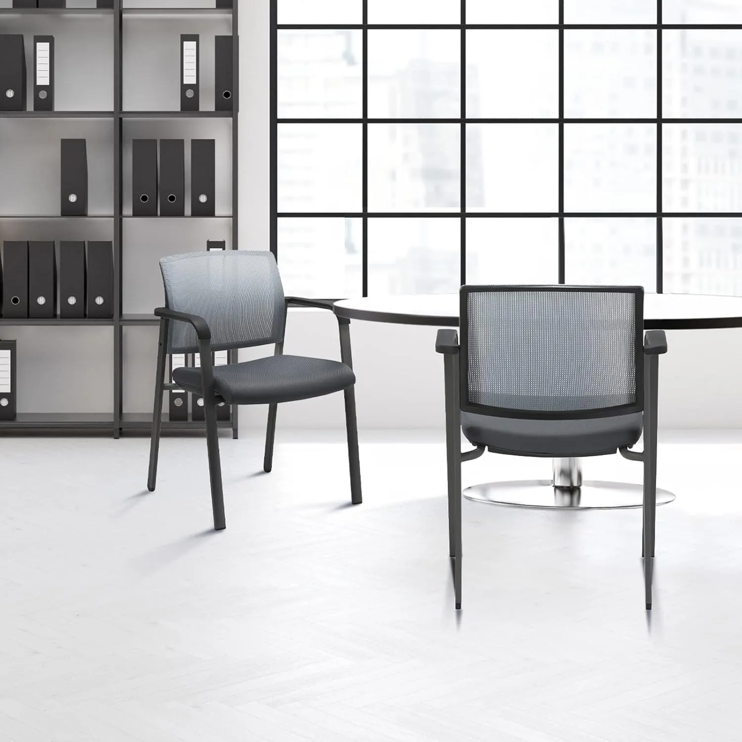 CLATINA Guest Reception Stacking Office Chairs with Arm, Mesh Back Waiting Room Chair with Upholstered Fabric Seat and Ergonomic Lumbar Support for Office Conference School Church, Grey