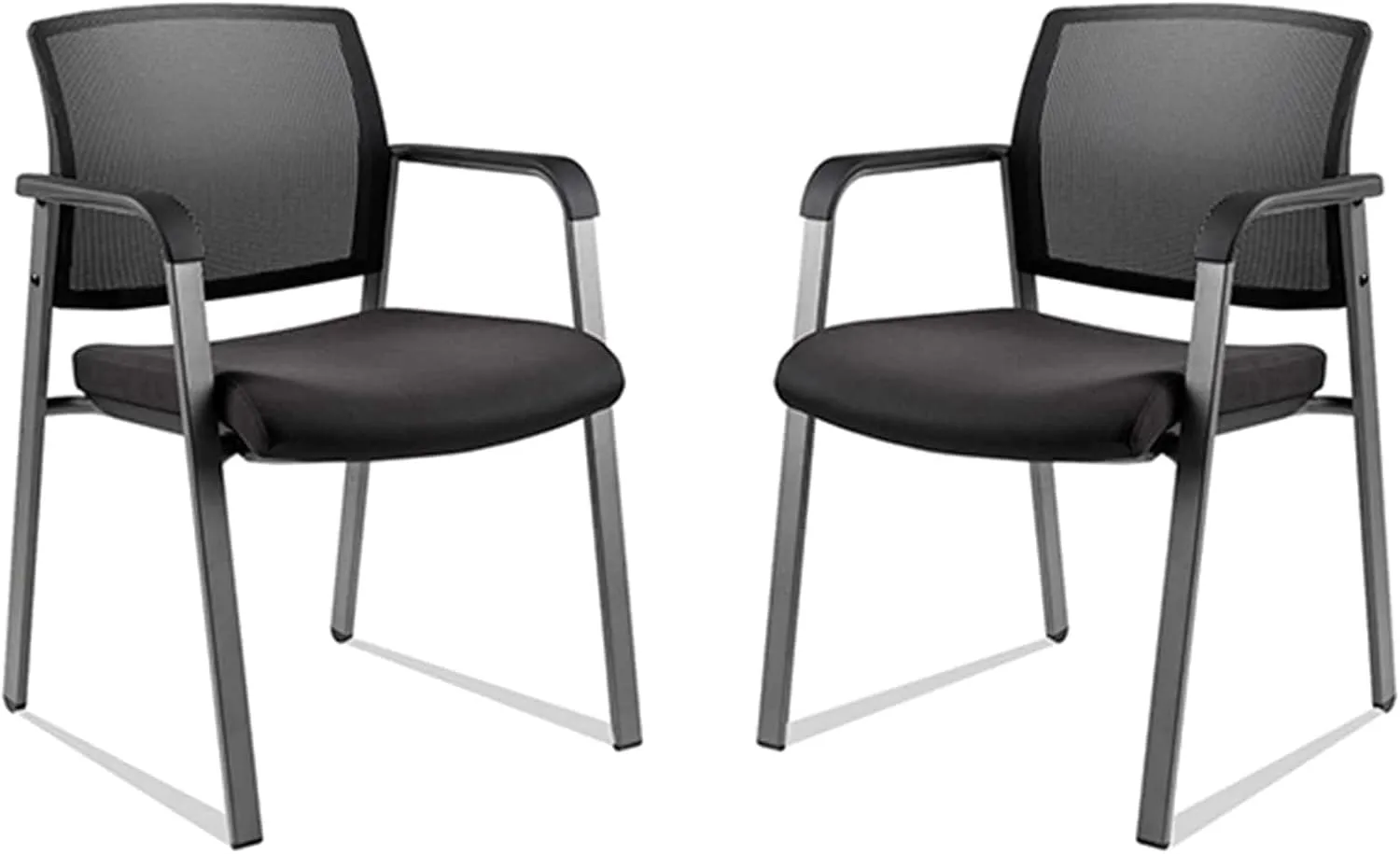 CLATINA Mesh Back Stacking Arm Chairs with Upholstered Fabric Seat and Ergonomic Lumbar Support for Office School Church Guest Reception Black 2 Pack Set