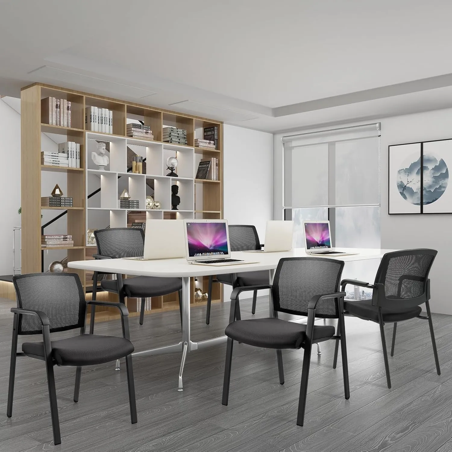 CLATINA Mesh Back Stacking Arm Chairs with Upholstered Fabric Seat and Ergonomic Lumbar Support for Office School Church Guest Reception Black 2 Pack Set