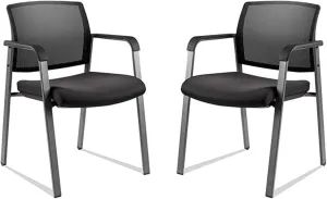 CLATINA Mesh Back Stacking Arm Chairs with Upholstered Fabric Seat and Ergonomic Lumbar Support for Office School Church Guest Reception Black 2 Pack Set