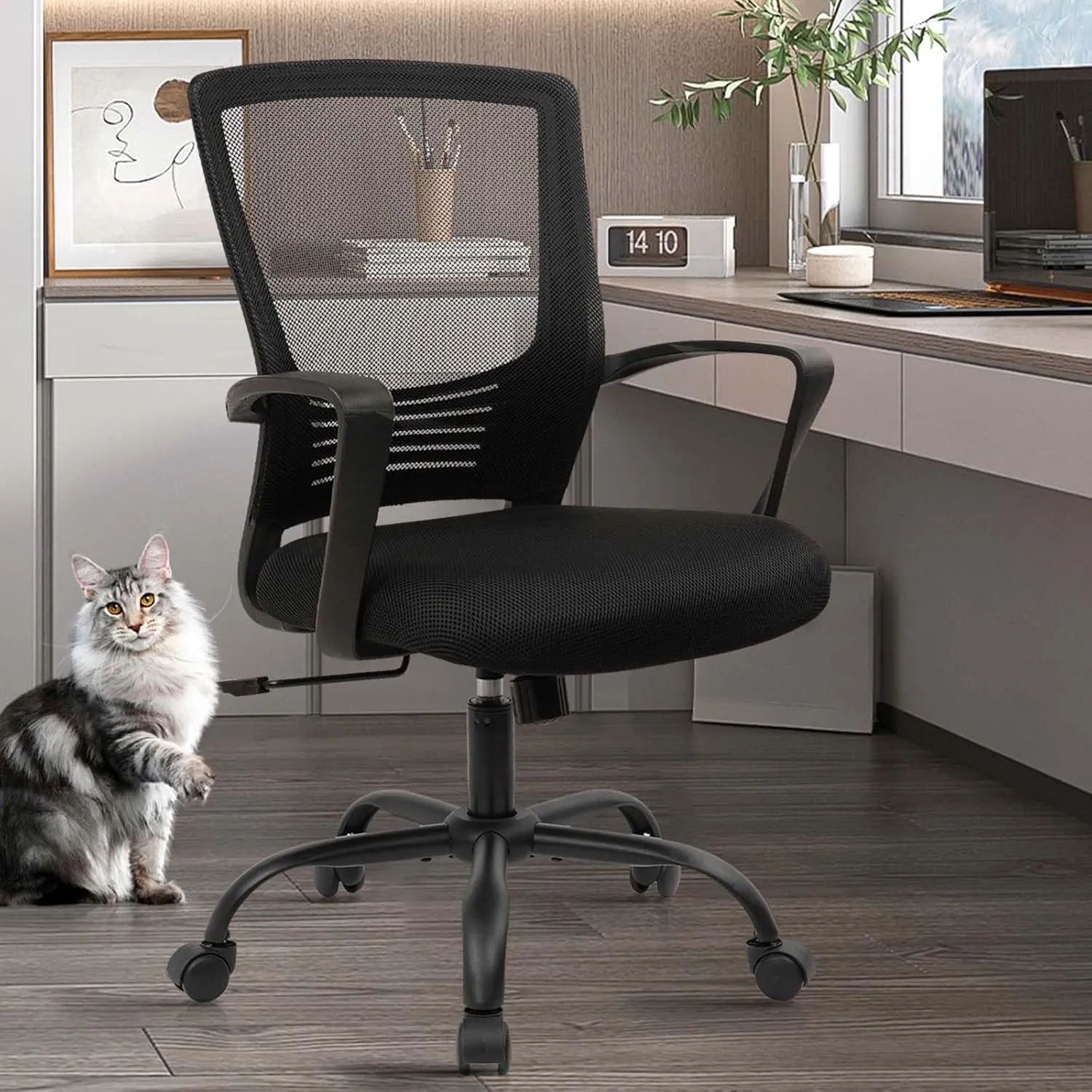 CLATINA Office Chair Ergonomic Rolling Computer Desk Chair with Lumbar Support, Mesh Swivel Executive Chairs with Armrest Wheels for Home Conference Room, Black
