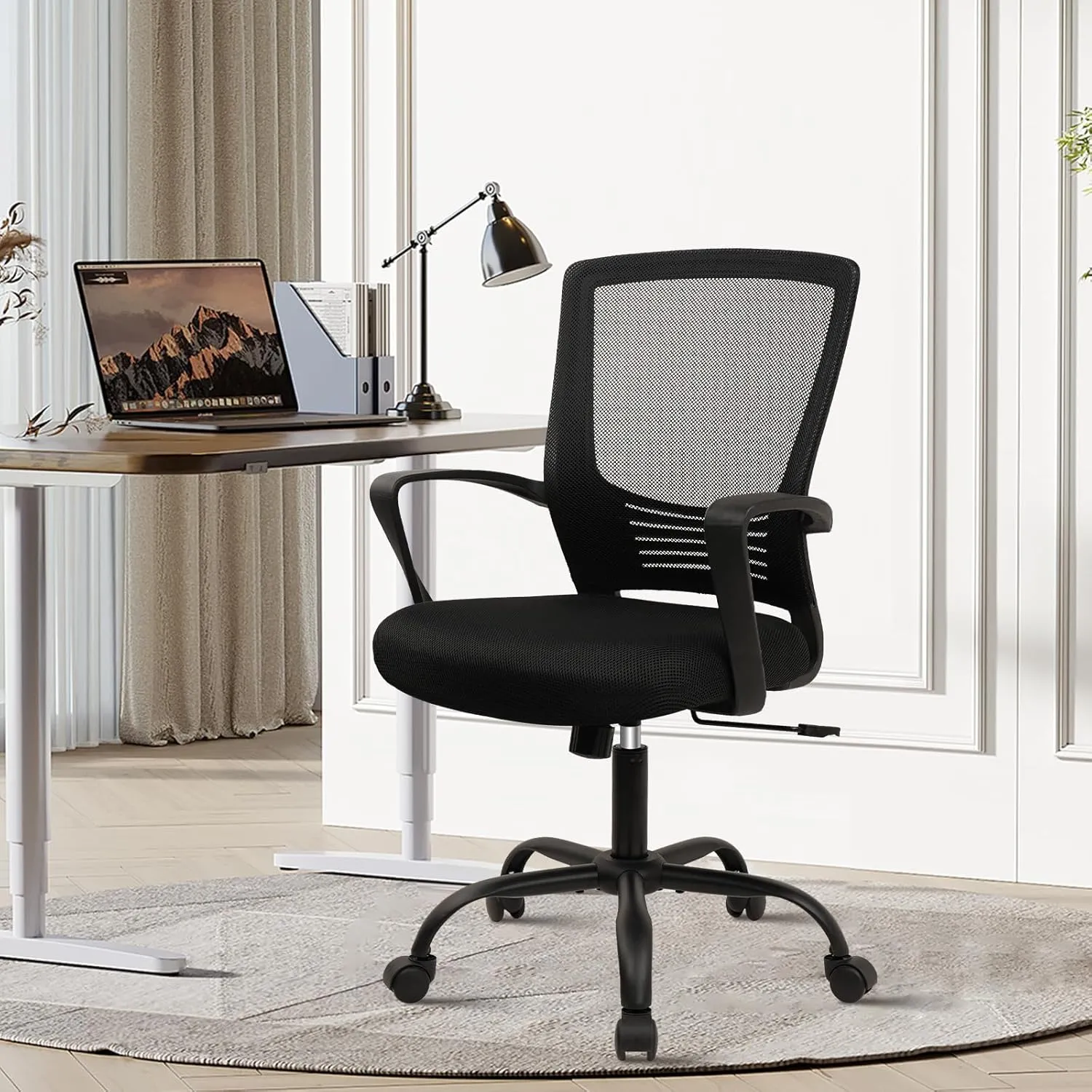 CLATINA Office Chair Ergonomic Rolling Computer Desk Chair with Lumbar Support, Mesh Swivel Executive Chairs with Armrest Wheels for Home Conference Room, Black