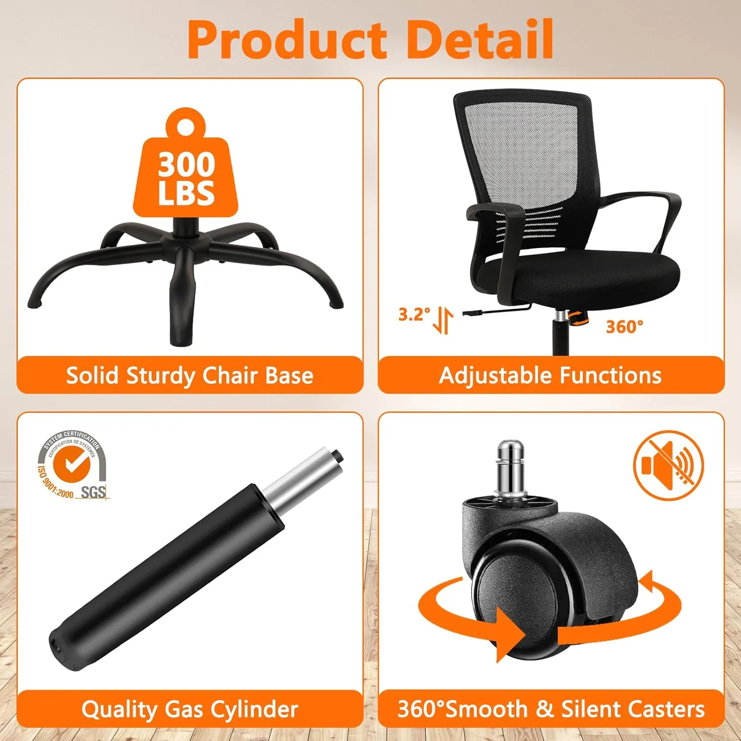 CLATINA Office Chair Ergonomic Rolling Computer Desk Chair with Lumbar Support, Mesh Swivel Executive Chairs with Armrest Wheels for Home Conference Room, Black