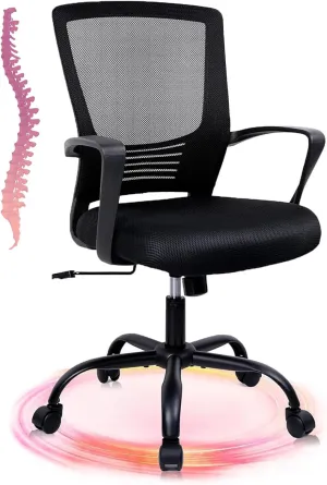 CLATINA Office Chair Ergonomic Rolling Computer Desk Chair with Lumbar Support, Mesh Swivel Executive Chairs with Armrest Wheels for Home Conference Room, Black
