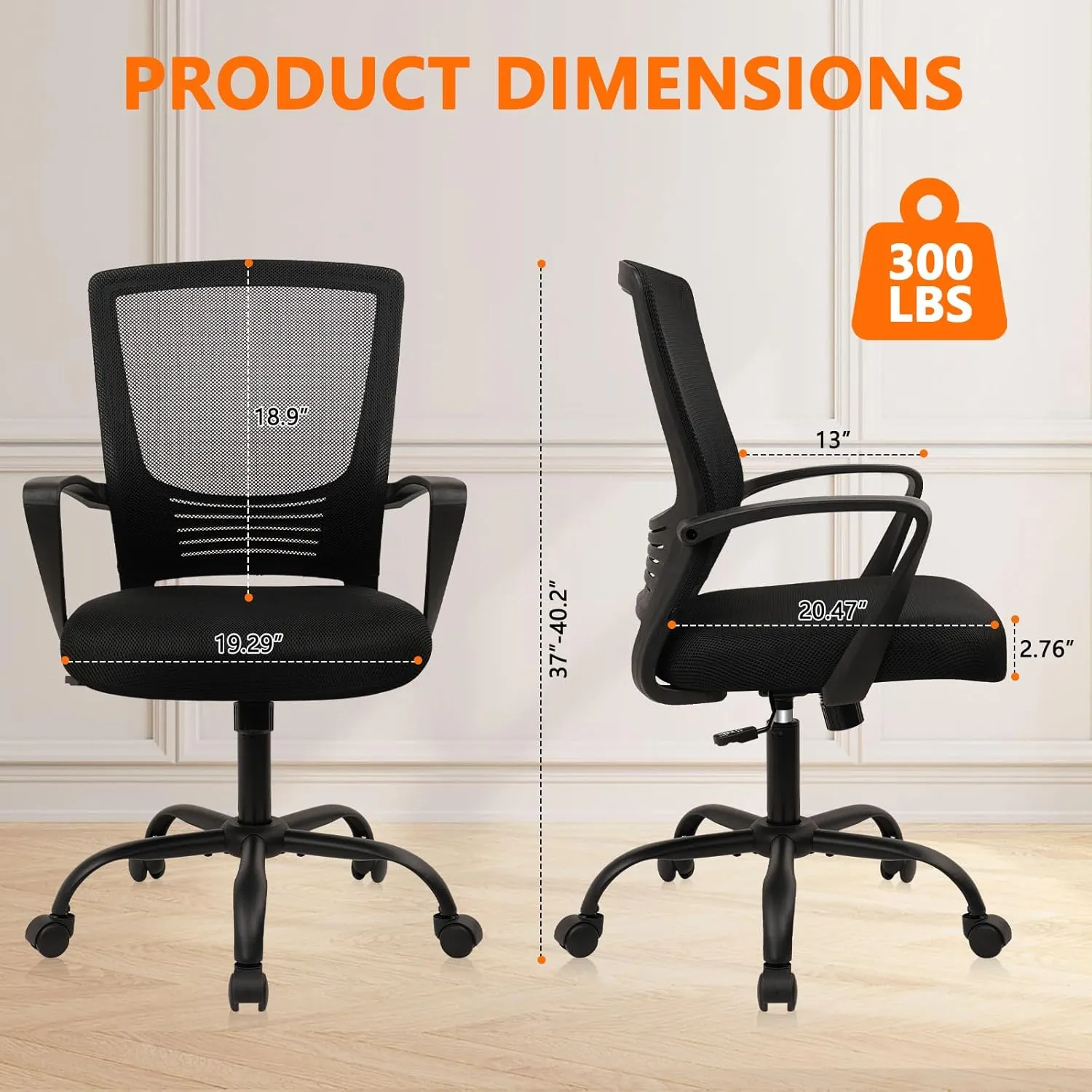 CLATINA Office Chair Ergonomic Rolling Computer Desk Chair with Lumbar Support, Mesh Swivel Executive Chairs with Armrest Wheels for Home Conference Room, Black