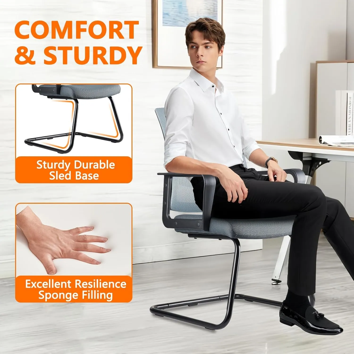 CLATINA Office Guest Chairs for Conference Room with Mid Back Mesh Space Air Grid Series and Lumbar Support Grey