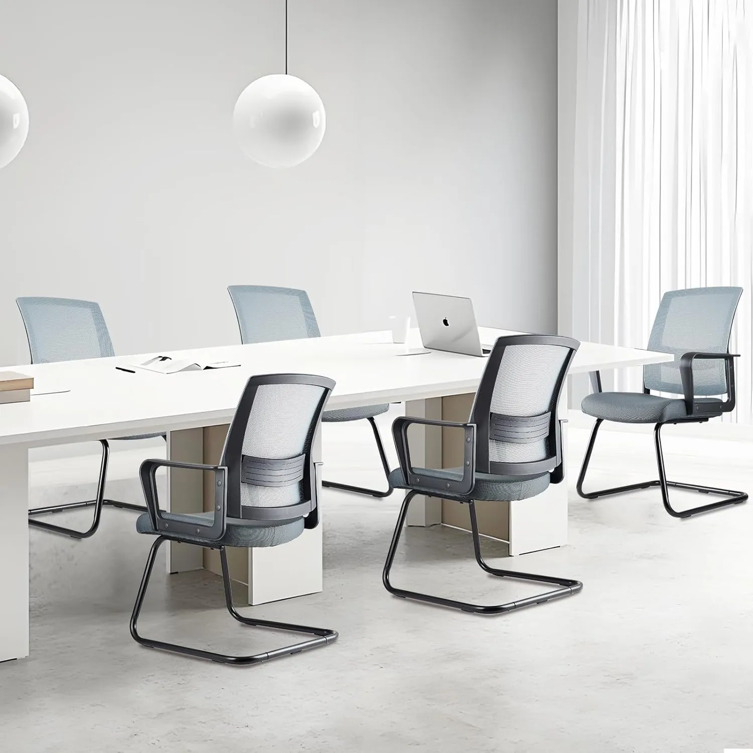 CLATINA Office Guest Chairs for Conference Room with Mid Back Mesh Space Air Grid Series and Lumbar Support Grey