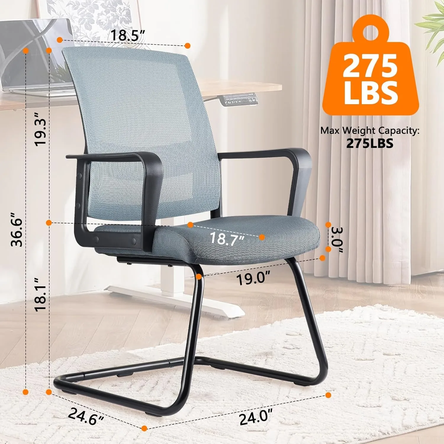 CLATINA Office Guest Chairs for Conference Room with Mid Back Mesh Space Air Grid Series and Lumbar Support Grey