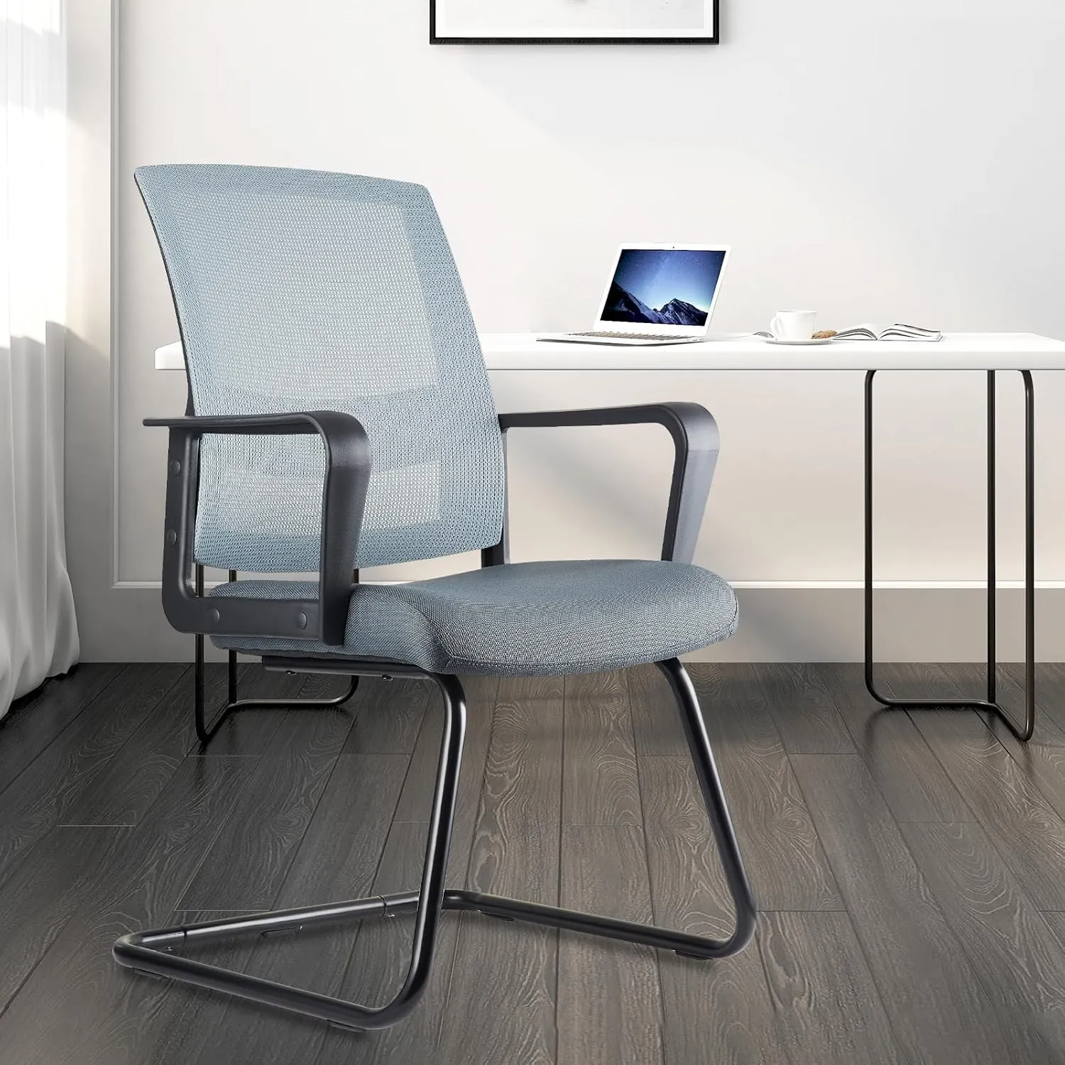 CLATINA Office Guest Chairs for Conference Room with Mid Back Mesh Space Air Grid Series and Lumbar Support Grey