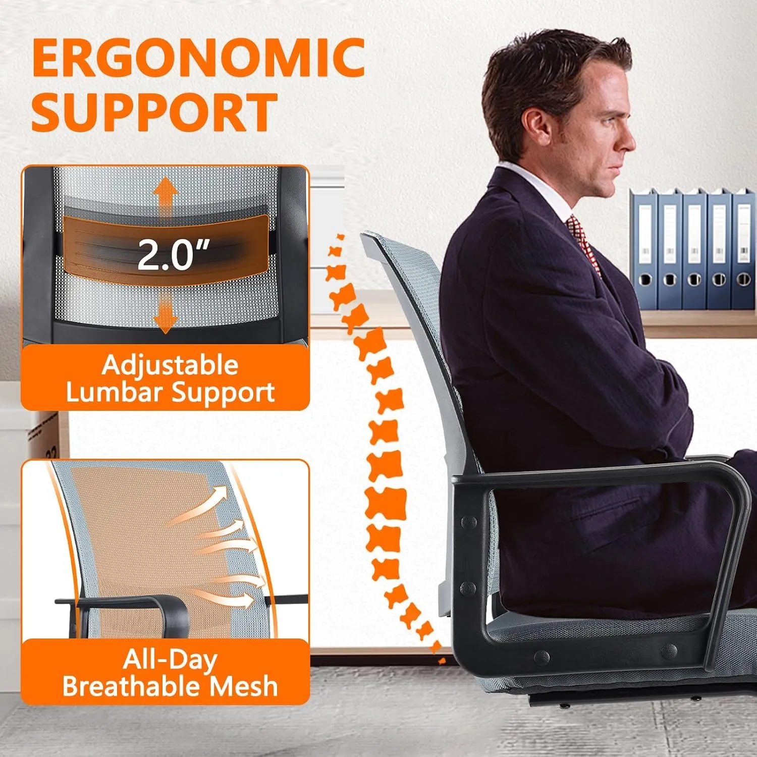 CLATINA Office Guest Chairs for Conference Room with Mid Back Mesh Space Air Grid Series and Lumbar Support Grey