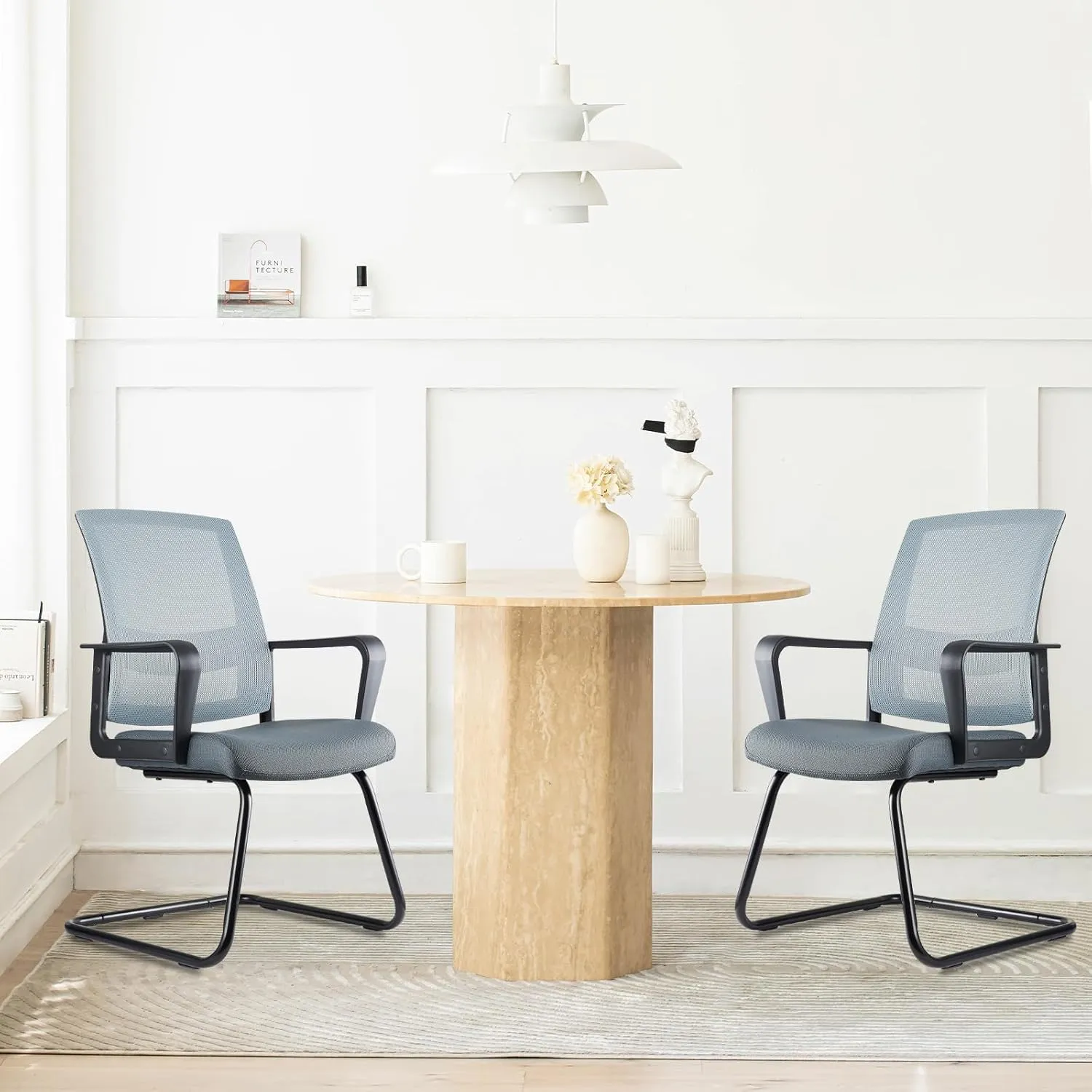 CLATINA Office Guest Chairs for Conference Room with Mid Back Mesh Space Air Grid Series and Lumbar Support Grey
