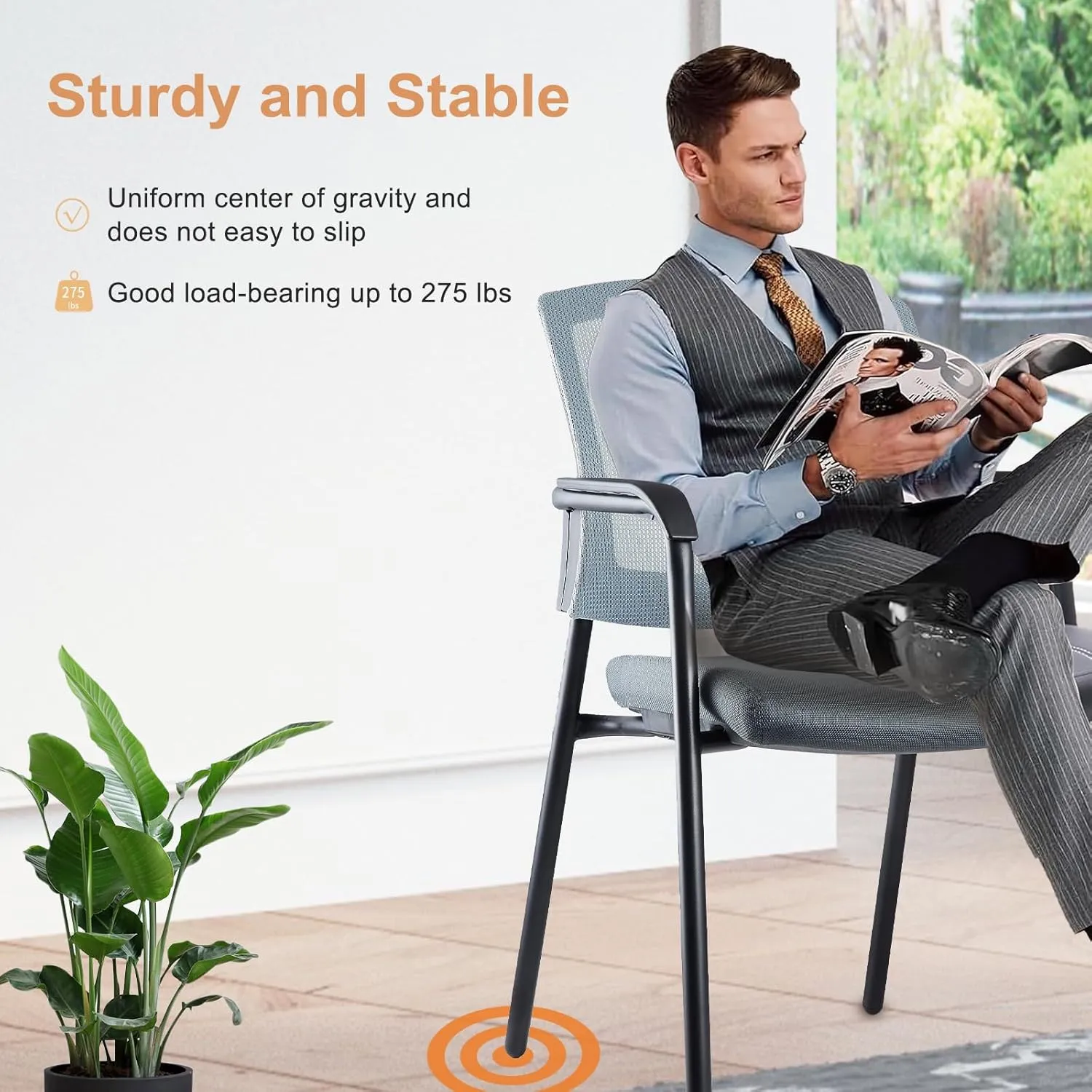 CLATINA Office Reception Guest Chair Mesh Back Stacking with Ergonomic Lumbar Support and Thickened Seat Cushion for Waiting Conference Room Gray