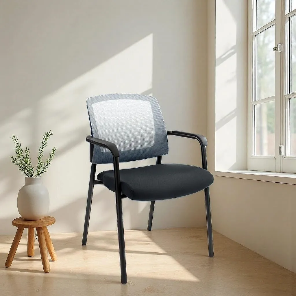 CLATINA Office Reception Guest Chair Mesh Back Stacking with Ergonomic Lumbar Support and Thickened Seat Cushion for Waiting Conference Room Gray